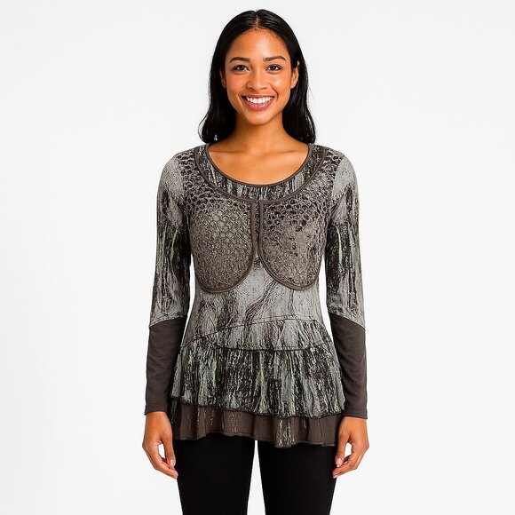 Adam Jacobs Boho Tunic Top XS Artsy Layered Mesh Long Sleeve Festival Grunge - Picture 4 of 12